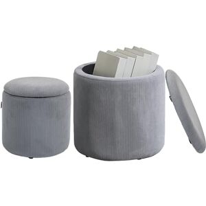 HOMCOM Set of 2 Round Ottoman with Storage, Fabric Vanity Stool for Makeup, Footrest Stool with Removable Lid for Living Room & Bedroom, Light Grey HOMCOM Set of 2 Round Ottoman with Storage, Fabric Vanity Stool for Makeup, Footrest Stool with Removable Lid for Living Room & Bedroom, Light Grey