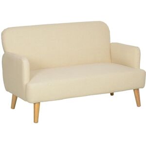 HOMCOM 2 Seater Sofa, Small Sofa Couch with 21cm Thick Padding and Wood Legs, Modern Velvet Feel Fabric Loveseat for Living Room, Bedroom, Home Office, Cream White HOMCOM 2 Seater Sofa, Small Sofa Couch with 21cm Thick Padding and Wood Legs, Modern Velvet Feel Fabric Loveseat for Living Room, Bedroom, Home Office, Cream White