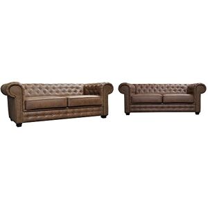 Sofas and More Astor Chesterfield Style Sofa Set 3+2 Seater Armchair Brown Faux Leather (3+2 Seater) Sofas and More Astor Chesterfield Style Sofa Set 3+2 Seater Armchair Brown Faux Leather (3+2 Seater)