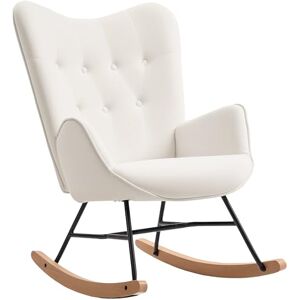 HOMCOM Rocking Chair, Modern Upholstered Velvet Armchair with Solid Wood Legs and Metal Frame for Living Room, Bedroom, Cream HOMCOM Rocking Chair, Modern Upholstered Velvet Armchair with Solid Wood Legs and Metal Frame for Living Room, Bedroom, Cream