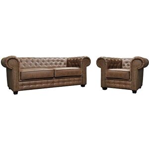 Sofas and More Astor Chesterfield Style Sofa Set 3+2 Seater Armchair Brown Faux Leather (3+1 Seater) Sofas and More Astor Chesterfield Style Sofa Set 3+2 Seater Armchair Brown Faux Leather (3+1 Seater)