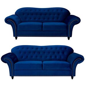 Sofas and More Lyon Chesterfield Style French Velvet fabric 3 + 2 seater sofa Armchair Blue Silver Grey (Blue, 3+2 Seater) Sofas and More Lyon Chesterfield Style French Velvet fabric 3 + 2 seater sofa Armchair Blue Silver Grey (Blue, 3+2 Seater)