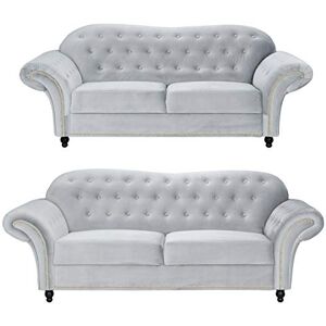 Sofas and More Lyon Chesterfield Style French Velvet fabric 3 + 2 seater sofa Armchair Blue Silver Grey (Silver, 3+2 Seater) Sofas and More Lyon Chesterfield Style French Velvet fabric 3 + 2 seater sofa Armchair Blue Silver Grey (Silver, 3+2 Seater)