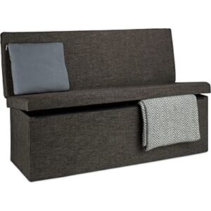 Relaxdays Folding XL Storage Ottoman with Seat Back, 73 x 114 x 38 cm Sturdy Footstool Bench Linen with Removable Lid, Brown Relaxdays Folding XL Storage Ottoman with Seat Back, 73 x 114 x 38 cm Sturdy Footstool Bench Linen with Removable Lid, Brown