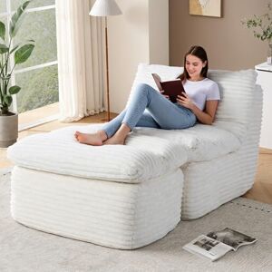 COLAMY Bean Bag Chair with Ottoman, No-Assembly-Required Lazy Floor Sofa Bed, Comfy Back Support Chaise Lounge Chair, Single Sofa Chair for Living Room Bedroom Office Apartment, Beige COLAMY Bean Bag Chair with Ottoman, No-Assembly-Required Lazy Floor Sofa Bed, Comfy Back Support Chaise Lounge Chair, Single Sofa Chair for Living Room Bedroom Office Apartment, Beige