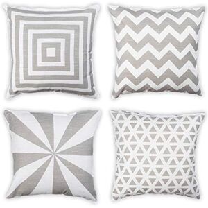 Penguin Home Set of 4 100% Slub Cotton Fabric Cushion Covers 45cm x 45cm Double Sided Square Pillow Covers with Invisible Zipper Pillow Cases for Living Room, Bedroom, Sofa (White/Grey Mix) Penguin Home Set of 4 100% Slub Cotton Fabric Cushion Covers 45cm x 45cm Double Sided Square Pillow Covers with Invisible Zipper Pillow Cases for Living Room, Bedroom, Sofa (White/Grey Mix)