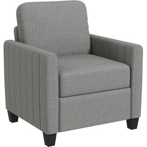 HOMCOM Armchair, Channel Tufted Modern Fabric Accent Chair, Comfy Upholstered Reading Lounge with Spring Cushion, Back Pillow, for Living Room, Bedroom, Office, Light Grey HOMCOM Armchair, Channel Tufted Modern Fabric Accent Chair, Comfy Upholstered Reading Lounge with Spring Cushion, Back Pillow, for Living Room, Bedroom, Office, Light Grey