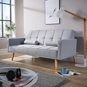 Home Source Double Folding Sofa Bed Couch, Fabric, Grey Silver, Wooden Legs Home Source Double Folding Sofa Bed Couch, Fabric, Grey Silver, Wooden Legs