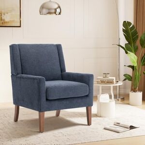 COLAMY Modern Wingback Living Room, Upholstered Fabric Accent Armchair, Single Sofa Chair with Lounge Seat and Wood Legs for Bedroom/Living Room/Reading Spaces (Blue) COLAMY Modern Wingback Living Room, Upholstered Fabric Accent Armchair, Single Sofa Chair with Lounge Seat and Wood Legs for Bedroom/Living Room/Reading Spaces (Blue)