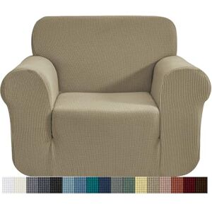 CHUN YI 1 Piece Jacquard Checks Stretch Fabric Couch cover, Stylish Sofa Slipcover For 1 Seater Armchair Couch Durable Furniture Protector(1 Seater,Sand) CHUN YI 1 Piece Jacquard Checks Stretch Fabric Couch cover, Stylish Sofa Slipcover For 1 Seater Armchair Couch Durable Furniture Protector(1 Seater,Sand)