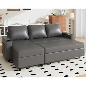 JUMMICO 3 Seater Pull Out Sofa Bed with Chaise Storage L-Shaped Corner Convertible Sectional Couch for Living Room and Bedroom,Leather Black JUMMICO 3 Seater Pull Out Sofa Bed with Chaise Storage L-Shaped Corner Convertible Sectional Couch for Living Room and Bedroom,Leather Black