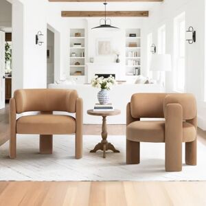 COLAMY Living Room Armchairs, Modern Velvet Accent Chair, Comfy Round Upholstered Arm Chair with 3 Legs, Single Sofa Chair with Lounge Seat for Bedroom/Office/Reading Spaces (Khaki, Set of 2) COLAMY Living Room Armchairs, Modern Velvet Accent Chair, Comfy Round Upholstered Arm Chair with 3 Legs, Single Sofa Chair with Lounge Seat for Bedroom/Office/Reading Spaces (Khaki, Set of 2)