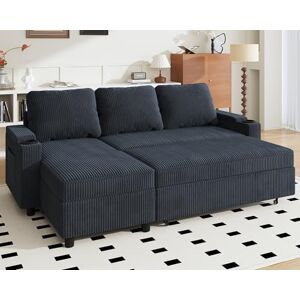 JUMMICO 3 Seater Pull Out Sofa Bed with Chaise Storage L-Shaped Corner Convertible Sectional Couch for Living Room and Bedroom,Corduroy Navy JUMMICO 3 Seater Pull Out Sofa Bed with Chaise Storage L-Shaped Corner Convertible Sectional Couch for Living Room and Bedroom,Corduroy Navy