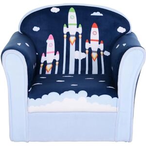 HOMCOM Children's Armchair Flannel Kids Sofa Tub Chair Cartoon Rocket Pattern Wooden Frame Bedroom Playroom Seater Blue HOMCOM Children's Armchair Flannel Kids Sofa Tub Chair Cartoon Rocket Pattern Wooden Frame Bedroom Playroom Seater Blue
