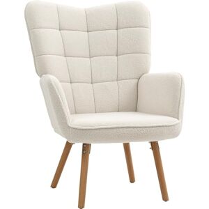 HOMCOM Modern Accent Chair, Upholstered Tufted Wingback Armchair with Seat Padding, Teddy Fleece Leisure Lounge Bedroom Chair with Wood Legs, Cream White HOMCOM Modern Accent Chair, Upholstered Tufted Wingback Armchair with Seat Padding, Teddy Fleece Leisure Lounge Bedroom Chair with Wood Legs, Cream White