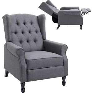 HOMCOM Recliner Armchair, Vintage Reclining Chair with Nail Head Trim, Wingback Chair with Button Tufted Back and Footrest, for Living Room, Light Grey HOMCOM Recliner Armchair, Vintage Reclining Chair with Nail Head Trim, Wingback Chair with Button Tufted Back and Footrest, for Living Room, Light Grey