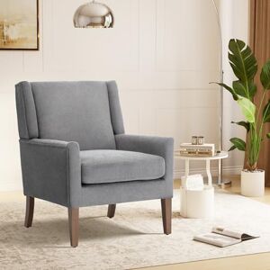 COLAMY Modern Wingback Living Room, Upholstered Fabric Accent Armchair, Single Sofa Chair with Lounge Seat and Wood Legs for Bedroom/Living Room/Reading Spaces (Grey) COLAMY Modern Wingback Living Room, Upholstered Fabric Accent Armchair, Single Sofa Chair with Lounge Seat and Wood Legs for Bedroom/Living Room/Reading Spaces (Grey)