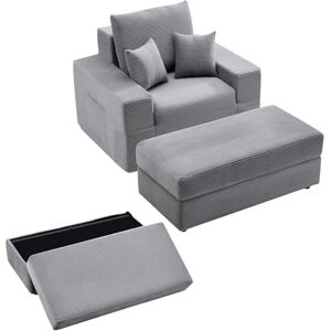 VEVOR Chaise Lounge Chair, 1115 mm Boneless Modular Chaise Lounge Indoor, Oversized Corduroy Reading Chair with Throw Pillows & Armrests, Deep Seat Sofa Couch Sleeper for Living Room, Bedroom, Grey VEVOR Chaise Lounge Chair, 1115 mm Boneless Modular Chaise Lounge Indoor, Oversized Corduroy Reading Chair with Throw Pillows & Armrests, Deep Seat Sofa Couch Sleeper for Living Room, Bedroom, Grey