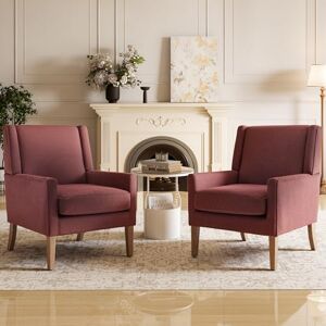 COLAMY Modern Wingback Living Room Armchairs Set of 2, Upholstered Fabric Accent Chair, Single Sofa Chair with Lounge Seat and Wood Legs for Bedroom/Office/Reading Spaces (Red) COLAMY Modern Wingback Living Room Armchairs Set of 2, Upholstered Fabric Accent Chair, Single Sofa Chair with Lounge Seat and Wood Legs for Bedroom/Office/Reading Spaces (Red)
