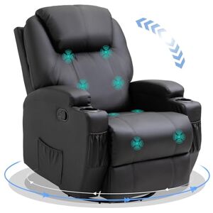 HOMCOM Recliner Chair, Recliner Massage Rocker Chair with 360° Rotate, 165° Reclining Function, Adjustable Footrest, Swivel Armchair Single Sofa for Living Room with Drink Holders, Side Pockets, Black HOMCOM Recliner Chair, Recliner Massage Rocker Chair with 360° Rotate, 165° Reclining Function, Adjustable Footrest, Swivel Armchair Single Sofa for Living Room with Drink Holders, Side Pockets, Black