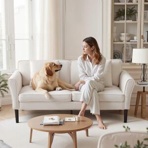 VEVOR Loveseat Sofa, 69-Inch Small Sofa Couch for Living Room, Velvet Fabric 2-Seats Couch with Sinuous Spring, Soft Cushions and Sturdy Frame, Comfy Loveseat for Bedroom, Office or Apartment, White VEVOR Loveseat Sofa, 69-Inch Small Sofa Couch for Living Room, Velvet Fabric 2-Seats Couch with Sinuous Spring, Soft Cushions and Sturdy Frame, Comfy Loveseat for Bedroom, Office or Apartment, White