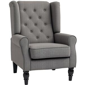 HOMCOM Retro Accent Chair, Linen Wingback Armchair with Wood Frame Button Tufted Design for Living Room Bedroom, Dark Grey HOMCOM Retro Accent Chair, Linen Wingback Armchair with Wood Frame Button Tufted Design for Living Room Bedroom, Dark Grey