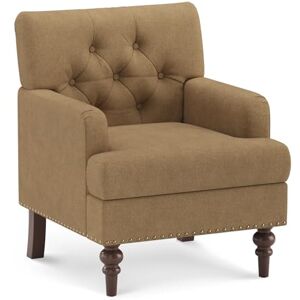 COLAMY Upholstered Armchair Accent Chair with Button Tufted Back, Fabric Lounge Chair for Living Room Bedroom, Comfortable Single Sofa Chair with Wooden Legs COLAMY Upholstered Armchair Accent Chair with Button Tufted Back, Fabric Lounge Chair for Living Room Bedroom, Comfortable Single Sofa Chair with Wooden Legs