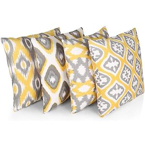 Penguin Home Set of 4 100% Slub Cotton Fabric Cushion Covers 45cm x 45cm Double Sided Square Pillow Covers with Invisible Zipper Pillow Cases for Living Room, Bedroom, Sofa (Yellow/White/Grey) Penguin Home Set of 4 100% Slub Cotton Fabric Cushion Covers 45cm x 45cm Double Sided Square Pillow Covers with Invisible Zipper Pillow Cases for Living Room, Bedroom, Sofa (Yellow/White/Grey)