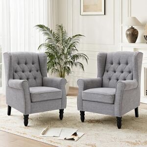 COLAMY Mid-Century Modern Living Room Accent Chair, Button Tufted Wingback with Thick Padded Seat, Upholstered Armchair, Fabric Sofa Arm Chair with Solid Wood Legs for Bedroom/Office/Café,Light Grey COLAMY Mid-Century Modern Living Room Accent Chair, Button Tufted Wingback with Thick Padded Seat, Upholstered Armchair, Fabric Sofa Arm Chair with Solid Wood Legs for Bedroom/Office/Café,Light Grey