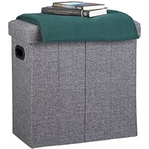 Relaxdays Folding Ottoman, HxWxD: 49.5 x 46 x 25.5 cm, with Storage, Foldable Footstool, Linen, Polyester, MDF, Dark Grey Relaxdays Folding Ottoman, HxWxD: 49.5 x 46 x 25.5 cm, with Storage, Foldable Footstool, Linen, Polyester, MDF, Dark Grey