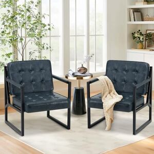 COLAMY Mid Century Modern Accent Chair Set of 2, Comfy Living Room Armchair with Metal Legs, Faux Leather Reception Arm Chair for Living Room Bedroom Reception Office, Blue COLAMY Mid Century Modern Accent Chair Set of 2, Comfy Living Room Armchair with Metal Legs, Faux Leather Reception Arm Chair for Living Room Bedroom Reception Office, Blue
