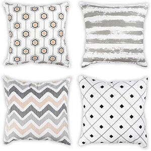 Penguin Home Set of 4 100% Slub Cotton Fabric Cushion Covers 45cm x 45cm Double Sided Square Pillow Covers with Invisible Zipper Pillow Cases for Living Room, Bedroom, Sofa (Beige/Black/Grey) Penguin Home Set of 4 100% Slub Cotton Fabric Cushion Covers 45cm x 45cm Double Sided Square Pillow Covers with Invisible Zipper Pillow Cases for Living Room, Bedroom, Sofa (Beige/Black/Grey)
