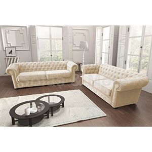 Sofas and More Chesterfield Style Corner Sofa Set 3+2 Seater Armchair Cream Fabric (3+2 Seater) Sofas and More Chesterfield Style Corner Sofa Set 3+2 Seater Armchair Cream Fabric (3+2 Seater)