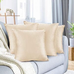 Nestl Pack of 4 Decorative Throw Pillow Covers Soft Solid Velvet Cozy Outdoor Cushion Cases for Couch Sofa Bed Car 18x18 Inch Cream Beige Nestl Pack of 4 Decorative Throw Pillow Covers Soft Solid Velvet Cozy Outdoor Cushion Cases for Couch Sofa Bed Car 18x18 Inch Cream Beige