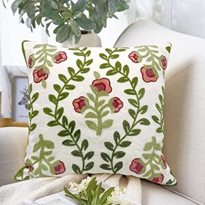 Alysheer Flower Embroidered Farmhouse Decorative Throw Pillow Cover 18"x 18", Cottage Floral Green Leaves Knit Pattern, 100% Cotton Canvas Cushion Case for Sofa Couch Bedroom Decor(Pink Flowers) Alysheer Flower Embroidered Farmhouse Decorative Throw Pillow Cover 18"x 18", Cottage Floral Green Leaves Knit Pattern, 100% Cotton Canvas Cushion Case for Sofa Couch Bedroom Decor(Pink Flowers)