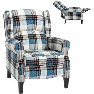 HOMCOM Wingback Reclining Armchair for Living Room, Pushback Recliner Chair with Footrest, Round Armrests and Rubber Wood Legs, Blue HOMCOM Wingback Reclining Armchair for Living Room, Pushback Recliner Chair with Footrest, Round Armrests and Rubber Wood Legs, Blue