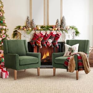 COLAMY Modern Wingback Living Room Armchairs Set of 2, Upholstered Fabric Accent Chair, Single Sofa Chair with Lounge Seat and Wood Legs for Bedroom/Office/Reading Spaces (Green) COLAMY Modern Wingback Living Room Armchairs Set of 2, Upholstered Fabric Accent Chair, Single Sofa Chair with Lounge Seat and Wood Legs for Bedroom/Office/Reading Spaces (Green)