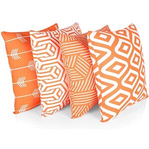 Penguin Home Set of 4 100% Slub Cotton Fabric Cushion Covers 45cm x 45cm Double Sided Square Pillow Covers with Invisible Zipper Pillow Cases for Living Room, Bedroom, Sofa (Orange/White Mix) Penguin Home Set of 4 100% Slub Cotton Fabric Cushion Covers 45cm x 45cm Double Sided Square Pillow Covers with Invisible Zipper Pillow Cases for Living Room, Bedroom, Sofa (Orange/White Mix)