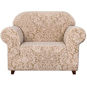 subrtex 1 Piece Sofa Cover with Armrests Jacquard Damask Stretch Armchair Cover Sofa Protector Decorative (1 Seater, Beige Brown) subrtex 1 Piece Sofa Cover with Armrests Jacquard Damask Stretch Armchair Cover Sofa Protector Decorative (1 Seater, Beige Brown)
