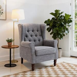 COLAMY Mid-Century Modern Living Room Accent Chair, Button Tufted Wingback with Thick Padded Seat, Upholstered Armchair, Fabric Sofa Arm Chair with Solid Wood Legs for Bedroom/Office/Café,Grey COLAMY Mid-Century Modern Living Room Accent Chair, Button Tufted Wingback with Thick Padded Seat, Upholstered Armchair, Fabric Sofa Arm Chair with Solid Wood Legs for Bedroom/Office/Café,Grey