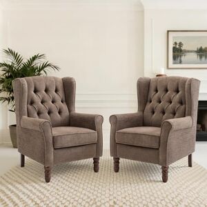 COLAMY Mid-Century Modern Living Room Accent Chair, Button Tufted Wingback with Thick Padded Seat, Upholstered Armchair, Fabric Sofa Arm Chair with Solid Wood Legs for Bedroom/Office/Café,Brown COLAMY Mid-Century Modern Living Room Accent Chair, Button Tufted Wingback with Thick Padded Seat, Upholstered Armchair, Fabric Sofa Arm Chair with Solid Wood Legs for Bedroom/Office/Café,Brown