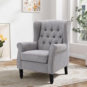 COLAMY Mid-Century Modern Living Room Accent Chair, Button Tufted Wingback with Thick Padded Seat, Upholstered Armchair, Fabric Sofa Arm Chair with Solid Wood Legs for Bedroom/Office/Café,Light Grey COLAMY Mid-Century Modern Living Room Accent Chair, Button Tufted Wingback with Thick Padded Seat, Upholstered Armchair, Fabric Sofa Arm Chair with Solid Wood Legs for Bedroom/Office/Café,Light Grey
