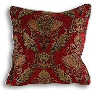 Paoletti Shiraz Large Square Cushion Cover Burgundy Red Embroidered Damask Jacquard Gold Piped Edges Reversible Zip Closure 100% Polyester 58 x 58cm (23" x 23" inches) Made by Riva Paoletti Shiraz Large Square Cushion Cover Burgundy Red Embroidered Damask Jacquard Gold Piped Edges Reversible Zip Closure 100% Polyester 58 x 58cm (23" x 23" inches) Made by Riva