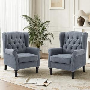 COLAMY Mid-Century Modern Living Room Accent Chair, Button Tufted Wingback with Thick Padded Seat, Upholstered Armchair, Fabric Sofa Arm Chair with Solid Wood Legs for Bedroom/Office/Café,lue COLAMY Mid-Century Modern Living Room Accent Chair, Button Tufted Wingback with Thick Padded Seat, Upholstered Armchair, Fabric Sofa Arm Chair with Solid Wood Legs for Bedroom/Office/Café,lue