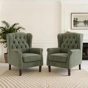 COLAMY Mid-Century Modern Living Room Accent Chair, Button Tufted Wingback with Thick Padded Seat, Upholstered Armchair, Fabric Sofa Arm Chair with Solid Wood Legs for Bedroom/Office/Café,Green COLAMY Mid-Century Modern Living Room Accent Chair, Button Tufted Wingback with Thick Padded Seat, Upholstered Armchair, Fabric Sofa Arm Chair with Solid Wood Legs for Bedroom/Office/Café,Green