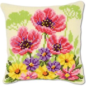 Vervaco Flower Field Poppies Cross Stitch Cushion Vervaco Flower Field Poppies Cross Stitch Cushion