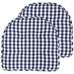 Sweet Home Collection Chair Cushion Memory Foam Pads Tufted Slip Non Skid Rubber Back U-Shaped 17" x 16" Seat Cover, 2 Count (Pack of 1), Checkered Navy/White Sweet Home Collection Chair Cushion Memory Foam Pads Tufted Slip Non Skid Rubber Back U-Shaped 17" x 16" Seat Cover, 2 Count (Pack of 1), Checkered Navy/White
