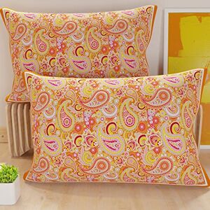 PETTI Artigiani Italiani Pair of Pillow Cases 70 x 40 cm in Microfibre, Cushions for Bedroom Furniture, Sofa, Living Room, Set of 2 Cushion Covers, Paisley Orange Pillowcase, 100% Made in Italy PETTI Artigiani Italiani Pair of Pillow Cases 70 x 40 cm in Microfibre, Cushions for Bedroom Furniture, Sofa, Living Room, Set of 2 Cushion Covers, Paisley Orange Pillowcase, 100% Made in Italy