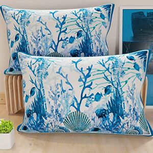 PETTI Artigiani Italiani Pair of Pillow Cases 70 x 40 cm in Microfibre, Cushions for Bedroom Furniture, Sofa, Living Room, Set of 2 Cushion Covers, Blue Coral Pillowcase, 100% Made in Italy PETTI Artigiani Italiani Pair of Pillow Cases 70 x 40 cm in Microfibre, Cushions for Bedroom Furniture, Sofa, Living Room, Set of 2 Cushion Covers, Blue Coral Pillowcase, 100% Made in Italy