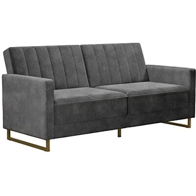 Dorel - Skylar Velvet Sprung Seat - Grey Velvet - Gold Sleigh Legs - Sofa Bed Dorel - Skylar Velvet Sprung Seat - Grey Velvet - Gold Sleigh Legs - Sofa Bed